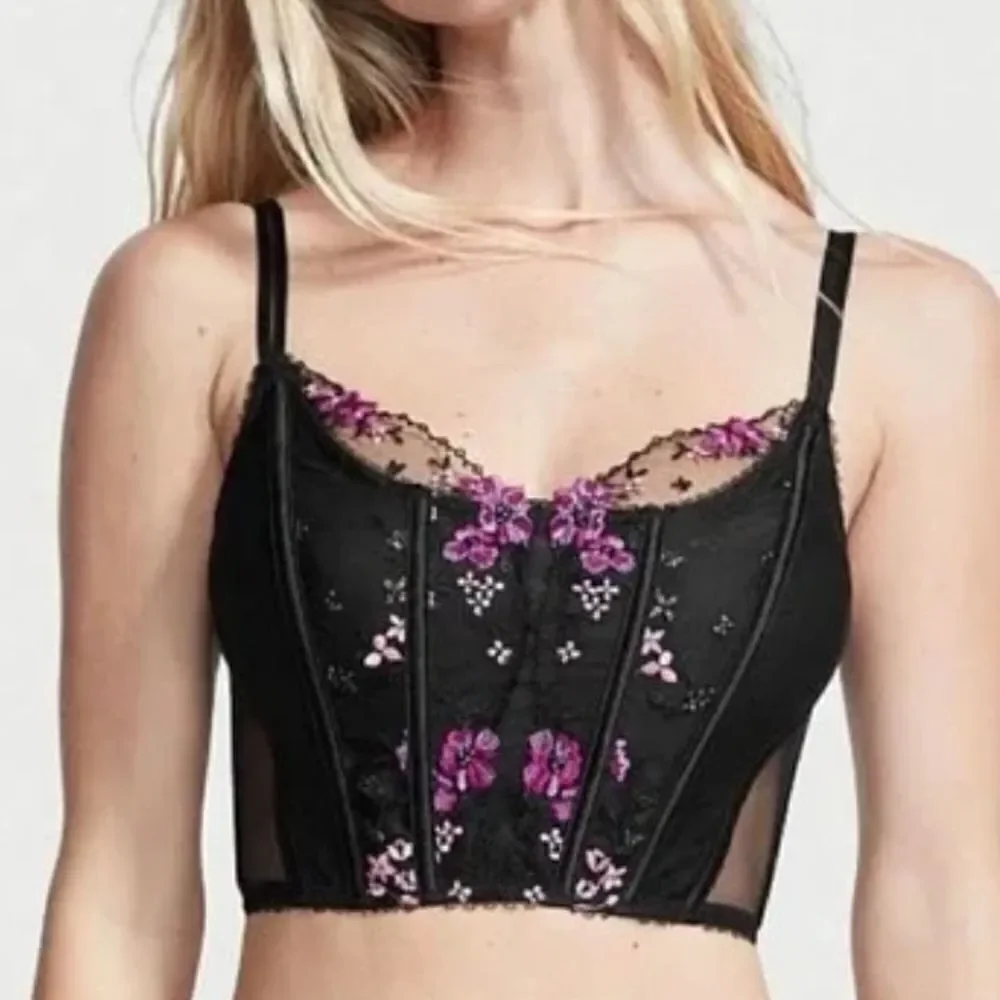Victorias Secret Very Sexy Unlined Black Floral Embroidery Corset Top